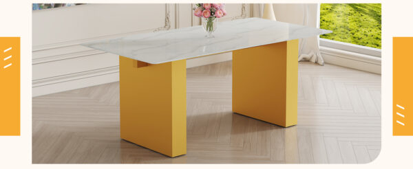 5b1ce003b1fb4241b67a431a1392c996_1e6a7ba6179719d80556be5732501d92 Large modern rectangular table with 0.4 inch patterned tabletop and large MDF table legs, suitable for kitchen, dining room, and living room 71 "* 35.4" * 30 " 1546