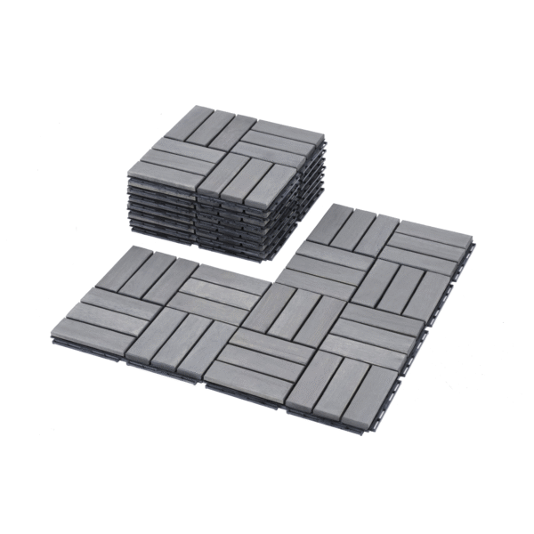 30 PCS Interlocking Deck Tiles Checker Pattern, 12" x 12" Square Light Gray Acacia Hardwood Outdoor Flooring for Patio, Bancony, Pool Side,...