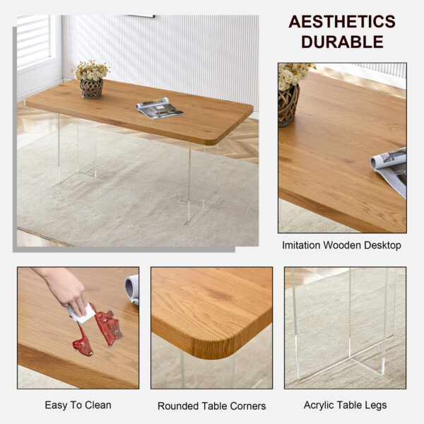 A modern minimalist wooden table with acrylic legs and rectangular tables. Computer desk. Dining table. Suitable for restaurants, living rooms, and kitchens. F-1298