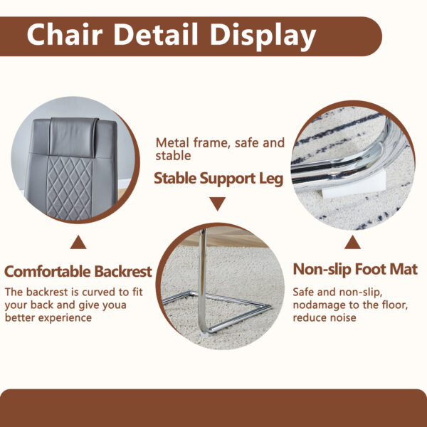5b4ed98098f0434fab485768917e972f_c01d570c70efc625d02d7370abf40270 Table and chair set.63"x31.5x30" Luxurious Snow Mountain Patterned Sintered Stone Table with Silver Metal Butterfly Legs.Paried With 4 Dark Gray High-quality PU Chairs With Arched Metal Legs.