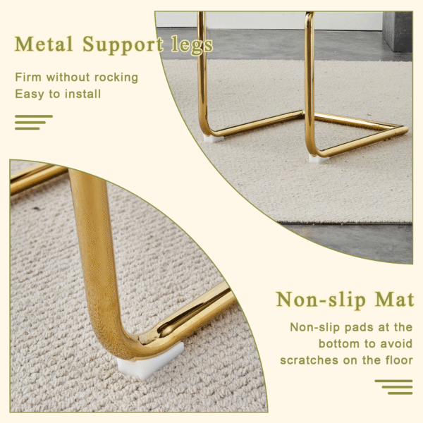 5b5052d38739498b8aeced3d46e2830b_b03282c25c6f5bee19c4c223515968b3 A modern minimalist style round transparent tempered glass table with gold metal legs, paired with 6 modern PU leather high-back dining chairs ,bring a luxurious experience.