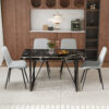 Table and chair set.Modern Black Marble Pattern MDF Dining Table Set-55"x31.4" with 4 Extended Seat Cushion PU Dining Chairs.Light Gray Cushion.Iron Pipe Spraying Chair Legs.