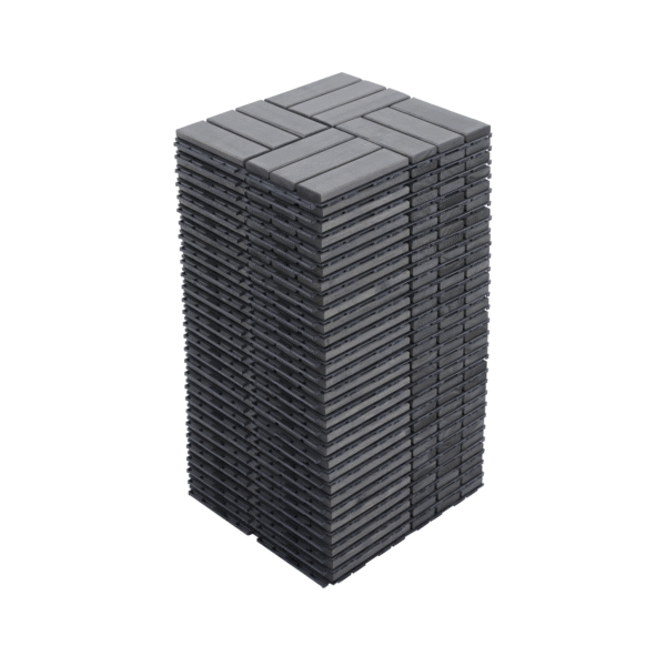 30 PCS Interlocking Deck Tiles Checker Pattern, 12" x 12" Square Light Gray Acacia Hardwood Outdoor Flooring for Patio, Bancony, Pool Side,...