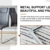 Table and chair set.Modern Luxurious white Marble-Patterned Tempered Glass Dining Table with 8 Chairs.Single fork silver metal table legs.Dark Gray PU dining chairs with silver metal legs.