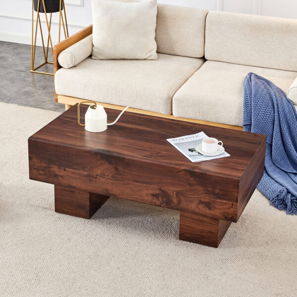 5ba15356dfaf495db24a0e977556fb86_bc4a12a164016f0ad80fc9fdb98fde15 Modern Simple Walnut Colored Texture Sticker MDF Coffee Table - 43.3"x21.6"x17.2" Practical Model.Making it an ideal addition to any living room or apartment.