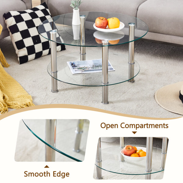 5bba7a862bea449791c97b236caa7afa_683acd9485577deb678dc5498a3343da Contemporary Minimalist Double Layer Tempered Glass Coffee Table - 27.5" Top and 23.6" Bottom.Reinforced Glass Tabletop,Stainless Steel Silver Plated Legs.