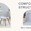 Table and chair set.A minimalist retro rectangular dining table with a textured top and black metal legs.Paired With 6 Light Gray Linen-Cotton Dining Chairs With Curved Widened Cushion Design.
