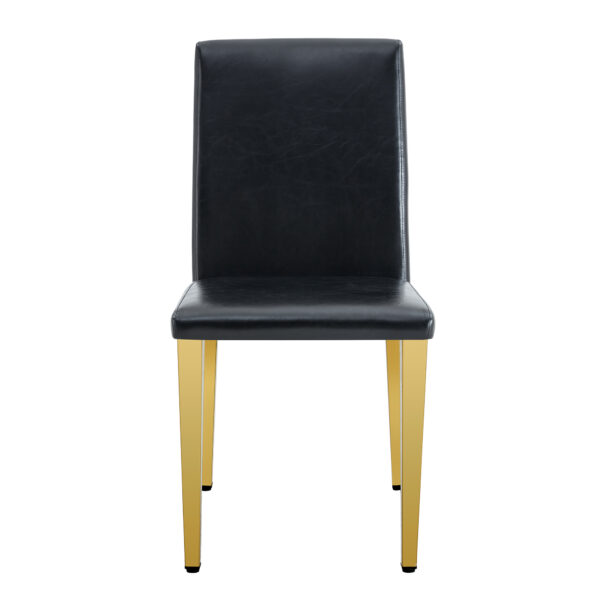 5bd8dd77355441c6a6b93c70b7c729aa_0789e2ae8f7d59ad01566c57513ff722 Two Black PU dining chairs, Golden Metal Legs.Simple and versatile, comfortable and accompanied. Exquisite and versatile dining chairs unlock a comfortable new experience.(Set of 2)