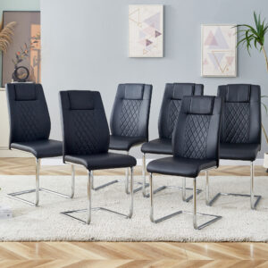 Modern Dining Chairs with Faux Leather Padded Seat Dining Living Room Chairs Upholstered Chair with Metal Legs Design for Kitchen, Living, Bedroom, Dining Room Side Chairs Set of 6 (Black+PU ) C-001