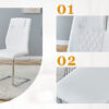 Table and chair set.64.5 x 35.4 Inch Stylish White Marble Textured Dining Table,Perfectly Blending Simplicity And Transparency.Paried With 6 White High-quality PU Chairs With Arched Silver Metal Legs.