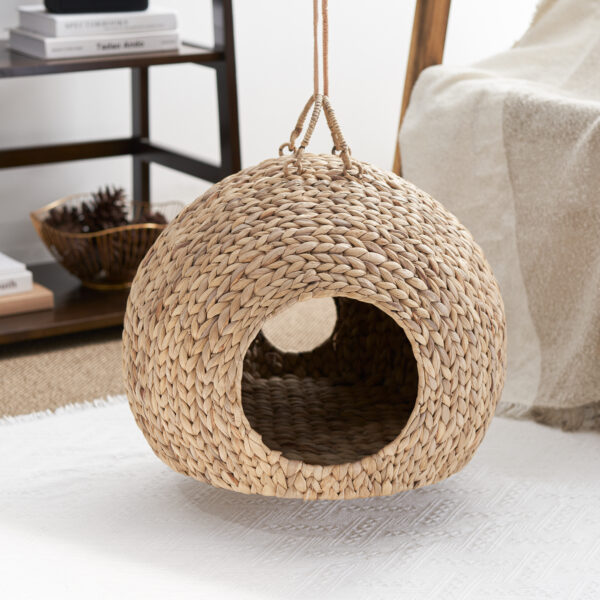 5c081a88a76f4ff09343fd06ffa769e1_20240320_ab6233118aa690c1c1b04bbe206765c4 Gertrude Water Hyacinth Woven Wicker Round Cat Bed Cave with Handles - 18" x 18" x 18" - For Any Size Cat Breeds, Chihuahua and Use with Cat Tower