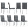 8 piece set of gray armless dining chairs brings a touch of elegance and mystery to the dining area with its deep gray tone,The grid and buckle design of the back add a vintage yet fashionable touch.