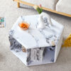 Hexagonal MDF coffee table, characteristic pattern stickers, multi-hole design to give more storage space, simple and convenient design makes it suitable for all kinds of style scenes.