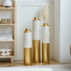 Floor metal vase modern style decoration home droplet shaped white metal vase 3-piece set gorgeous home decoration large glazed metal vase