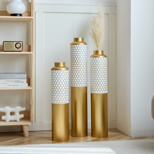 Floor metal vase modern style decoration home droplet shaped white metal vase 3-piece set gorgeous home decoration large glazed metal vase