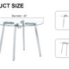Modern minimalist style circular transparent tempered glass table, tempered glass tabletop, silver metal table legs, suitable for kitchen, dining room, and living room, 40 "* 40" * 29.5 "W1151S01226