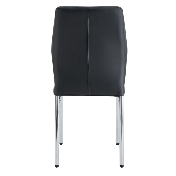 5d21a9f2c54c4d1f93846598d69a6199_f0ef9933644992d3c206a79e2972d789 Luxury Simple Chair - Set of 6 BLACK PU Material High Resilience Dining Chair with Metal Silver Leg.The Chair Back Has a Vertical Stripe Design With Smooth And Uniform Lines.