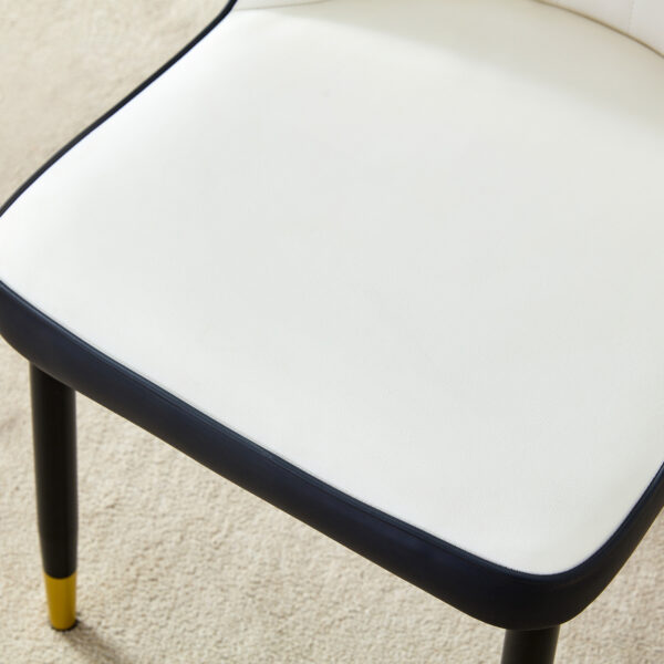 5d66400e0836403dadb71ae012ad3378_2e5a81e1ec22b6ecb7ec86f7ce8035ca Modern Two-Tone PU Dining Chairs - White and Black spliced chairs With Gold Decorated Legs.White and Black spliced,Black Metal Legs,Set of 2 chairs.