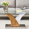 Rectangular Coffee Table.Tempered glass countertop, and artistic MDF legs,perfect for hosting dinners, conferences, home, and office decorations.White and wood,Dining table,Tea Table.Coffee Table.