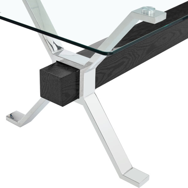 5dc3d9b3f25e449299e05261fb90ab89_0c5b16117e6a88928d664b5d52db37f8 Dining table. Modern tempered glass dining table. Large modern office desk with silver plated metal legs and black MDF crossbars, suitable for both home and office use. Kitchen. 71 ''x35.4''x30 ''