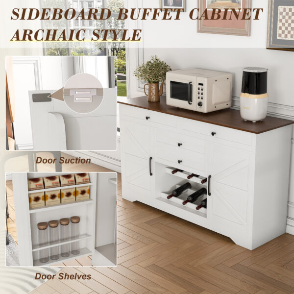 5dc41b34bf894fd8827c98a868485fe3_b3fd24ca5cc352ce8f2cd495abaf9e3f 54" Farmhouse Buffet Sideboard with Storage Cabinet & Adjustable Shelf – Wood Top Dining Table with Drawer, Kitchen Storage Cabinet for Dining Room, Living Room, White