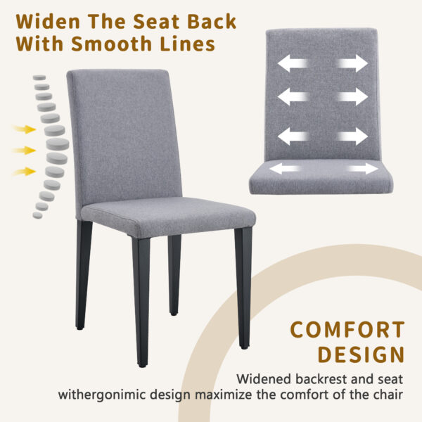 5dd4fb0b92b84499b77d878955e0cb2c_17fdd74797facba7e57afec568a3a9f2 Table and chair set.79"x31.5" Inch Tempered Glass Tabletop With X-shaped Black Metal Table Legs,Wood Grain Textured MDF Crossbeam.Paired With 6 Light Gray Linen-Cotton Dining Chairs.