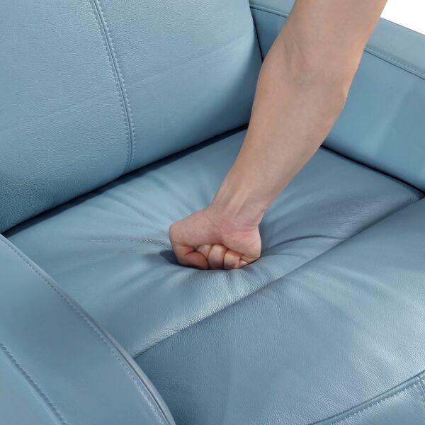 Glider Recliner Chair with Swivel Motion Blue Leather Upholstery Solid Wood Comfort Luxury Living Room Furniture 1pc