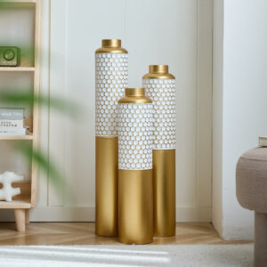 Floor metal vase modern style decoration home droplet shaped white metal vase 3-piece set gorgeous home decoration large glazed metal vase