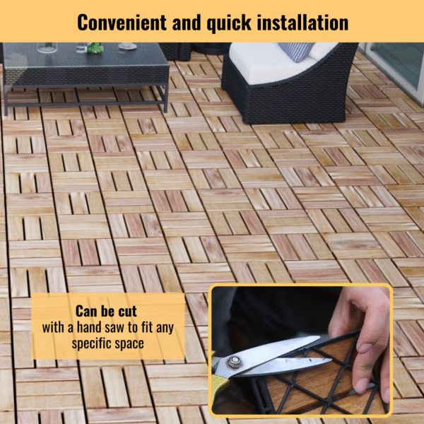 30 PCS Interlocking Deck Tiles Checker Pattern, 12" x 12" Square Yellow Acacia Hardwood Outdoor Flooring for Patio, Bancony, Pool Side,...