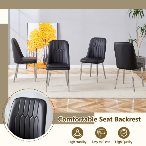 5e32c191122448cab541ac68fb548566_d2ce5893d1a55f3259b9fb8fcfbd6f2e Table and chair set.63*31.4 Inch Luxurious Cold Jade Sintered Stone Dining Table Set - 4 Black Chairs With Silver Metal Legs.Modern Light Luxury.Perfect For Dinner Room,Meeting Room,Kitchen,etc.