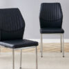Luxury Simple Chair - Set of 6 BLACK PU Material High Resilience Dining Chair with Metal Silver Leg.The Chair Back Has a Vertical Stripe Design With Smooth And Uniform Lines.
