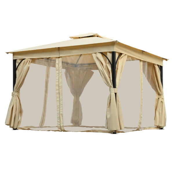 TREXM 10x12 Outdoor Gazebo Tent with Double Roofs, Patio Gazebo with Mosquito Netting and Privacy Screens, Patio Canopy for Shade and Rain for Backyard, Garden, Lawn and Deck (Beige)