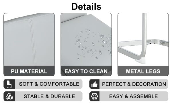 Modern minimalist dining table. Imitation marble glass sticker desktop, stainless steel legs, stable and beautiful. 4 premium PU seats. 63 inches * 35.4 inches * 29.5 inches DT-69 C-1162