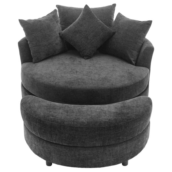 Orisfur. 360° Swivel Accent Barrel Chair with Storage Ottoman & 4 Pillows, Modern Chenille Leisure Chair Round Accent for Living Room, Gray