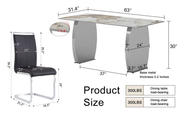 5e571af21f034e9a8e8e23d3a1de9393_92ae7e3b185ff033675b4523ea1c1c44 Table and chair set.63*31.4 Inch Pandora Patterned Sintered Stone Dining Table Set - 4 Black PU Chairs With Silver Metal Legs.Modern Light Luxury.Perfect For Dinner Room,Meeting Room,Kitchen,etc.