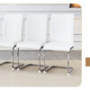 Table and chair set.Hourglass-Shaped Stable Small Round Table -31.9" * 31.9" With 2 Soft and Comfortable White PU Chair With Arched Metal Silver Leg.Create Your Exclusive Low-Key Luxury Space.