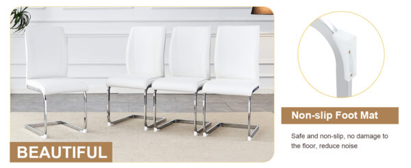 5e6beb249a4247978b165f79e6fcbc39_f827b2189b9afafe54100293ccd26895 Table and chair set.Hourglass-Shaped Stable Small Round Table -31.9" * 31.9" With 2 Soft and Comfortable White PU Chair With Arched Metal Silver Leg.Create Your Exclusive Low-Key Luxury Space.