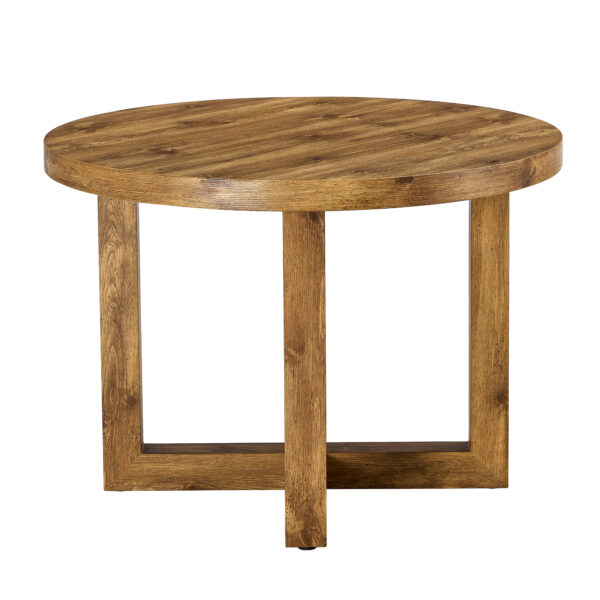A modern and practical circular dining table. Made of MDF tabletop and wooden MDF table legs. Suitable for living room and bedroom. 42 inches * 42 inches * 30 inches