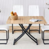 Modern minimalist multifunctional lift table with 0.8-inch MFC tabletop and black metal legs, can be used as dressing table, coffee table, dining table, and office desk.  LT-10055