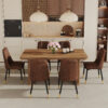 Table and chair set.64.5 x 35.4 Inch Stylish Wood Color Textured Dining Table.Paried With 6 BrownTechnology-Fabric Dining Chairs.Suitable for kitchen,Dining room,etc.