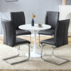 Table and chair set.Hourglass-Shaped Stable Small Round Table -31.9" * 31.9" With 4 Soft and Comfortable Dark Gray PU Chair With Arched Metal Silver Leg.Create Your Exclusive Low-Key Luxury Space.