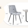Table and chair set.A minimalist retro rectangular dining table with a textured top and black metal legs.Paired With 6 Light Gray Linen-Cotton Dining Chairs With Curved Widened Cushion Design.