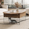 Coffee table with double drawers. The board surface is MDF sticker, and both sides are transparent tempered glass. The design is simple and elegant, with excellent storage functions.