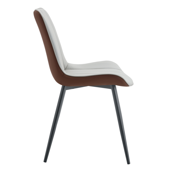 5eb635491094435888c1556422ef168c_27ac703fc0f0f4da397588b86e869861 Extended Seat Cushion PU Dining Chair Set - Four Pieces.Smooth line design,Integral metal leg structure,Can integrate well into various modern home decoration styles.Gray and Brown Splicing Colors.