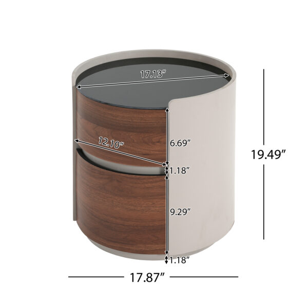 5efbab9ed8f14de2af20c6aa391afbb8_9b24b58eddfe05209b046b381100b463 MDF ITALIAN RETRO DOUBLE STORAGE ROUND SIDE TABLE, GRAY BROWN COLOR