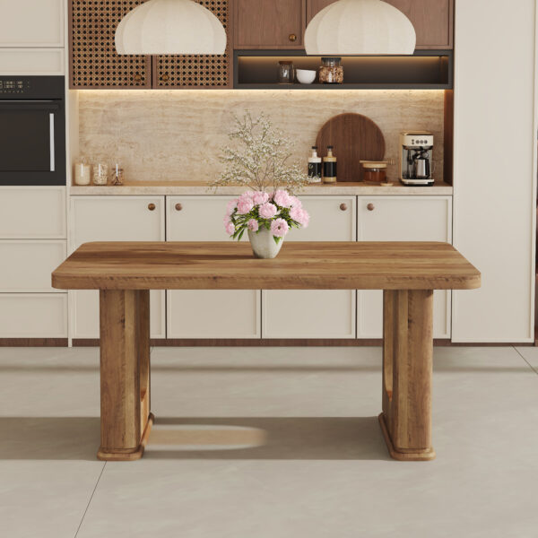 5f28c76dfb5d4a5682db381bf1eae190_d3ba81e5c4503870653e971b22d9372e 64.5 x 35.4 Inch Stylish Wood Color Textured Dining Table, Perfectly Blending Simplicity And Transparency. Made of MDF Material With Wood Grain Stickers, It Exudes A Strong Sense Of Fashion.
