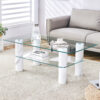 Modern minimalist double layered transparent tempered glass coffee table and coffee table, paired with white MDF decorative columns. Computer desk. Game table. CT-X02