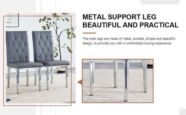5f36314ddf2f4347a412d66aef599d37_b1728e1458b0a76489d3de300862c9f5 2 piece set of gray armless dining chairs brings a touch of elegance and mystery to the dining area with its deep gray tone,The grid and buckle design of the back add a vintage yet fashionable touch