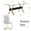 Table and chair set.Elegant Transparent Tempered Glass Dining Set - 71"x35.4" with 8 Light Gray PU Chairs with golden C-tube metal leg.X-shaped Golden Metal Table Legs,Black Textured MDF Crossbeam.
