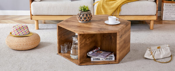 5f9204154eda4a31b4e0413a8fb067a5_18951e089455ce01a472d1213a1a26be Hexagonal MDF coffee table, characteristic pattern stickers, multi-hole design to give more storage space, simple and convenient design makes it suitable for all kinds of style scenes.